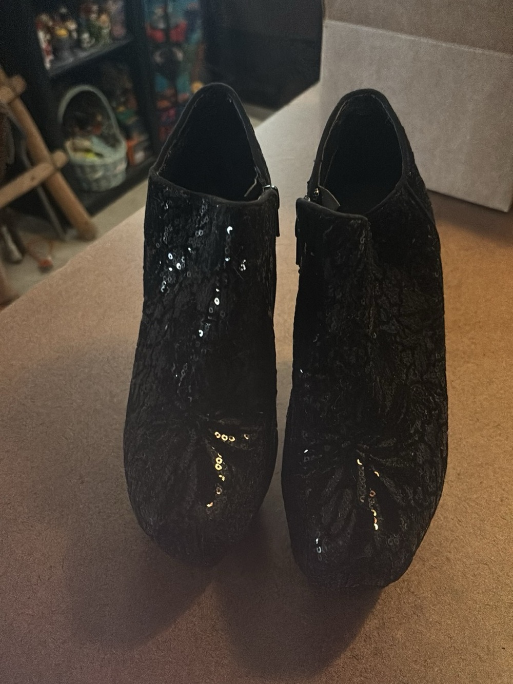 Gianni Bini Black Sequin Velvet Ankle Booties